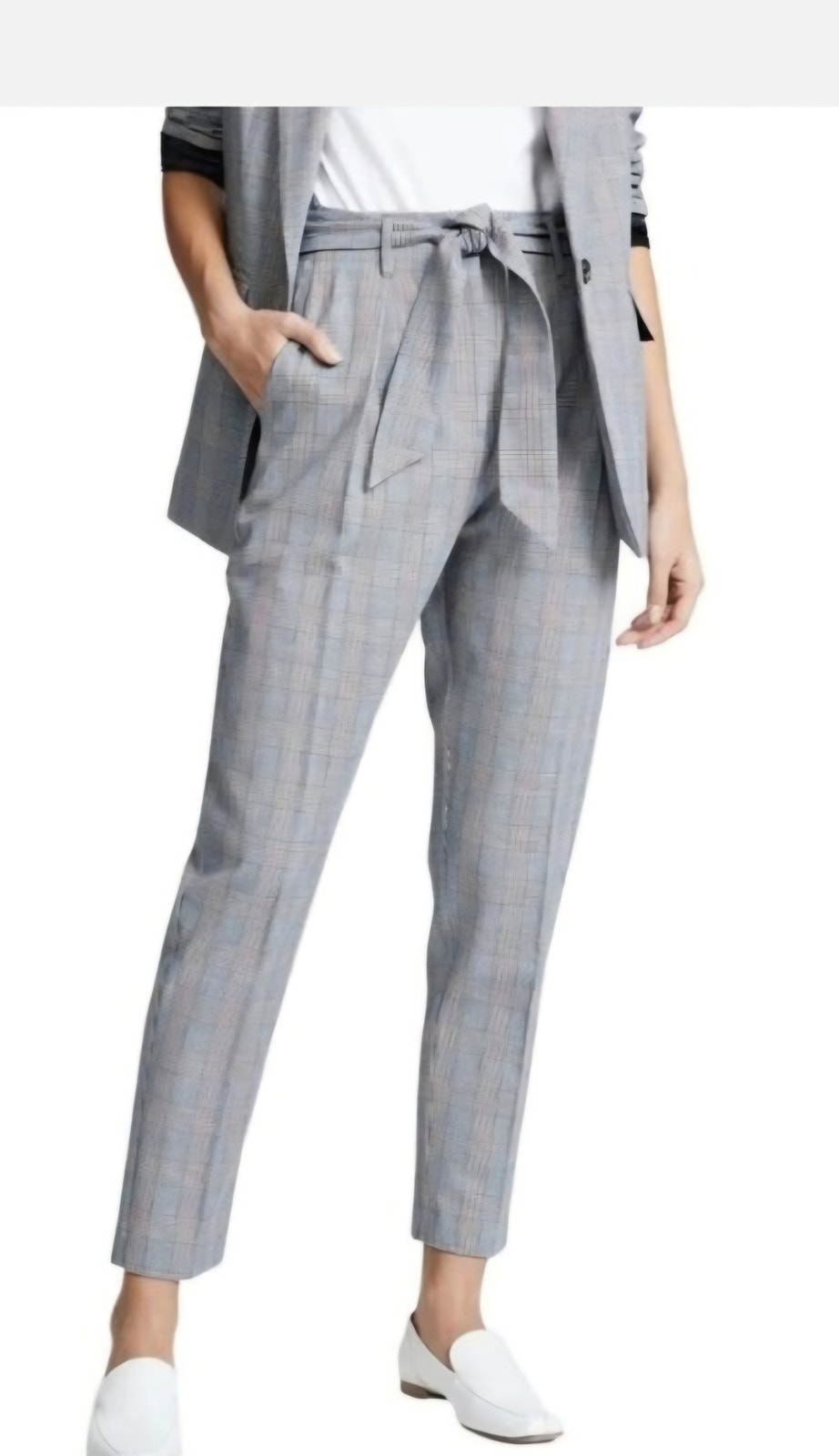Old Money, Equipment "Marcelle" Paperbag Crop Plaid High-Waist Pant. Sz 6